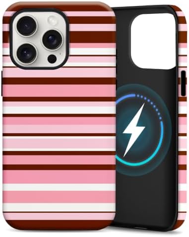 for iPhone 15 Pro Max Case, Magnetic Matte Frosted Dual-Layer Striped Phone Case for Women, Retro Aesthetic Cover Compatible with MagSafe Accessories - Rose Cocoa by YKCZL
