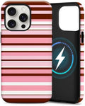 for iPhone 15 Pro Max Case, Magnetic Matte Frosted Dual-Layer Striped Phone Case for Women, Retro Aesthetic Cover Compatible with MagSafe Accessories - Rose Cocoa by YKCZL