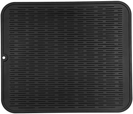MicoYang Silicone Dish Drying Mat for Multiple Usage,Easy clean,Eco-friendly,Heat-resistant Silicone Mat for Kitchen Counter or Sink,Refrigerator or Drawer Liner Black XL 18 inches x 16 inches by MicoYang