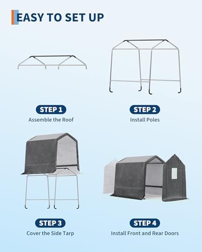 GarveeLife Outdoor Portable Storage Shed with Roll-Up Door & Vent, 240G Heavy-Duty Shelter Waterproof PE Tarp, UV-Resistant Storage Sheds for Motorcycle, Firewood, Garden and Tools (Gray, 6'x6') - Image 6