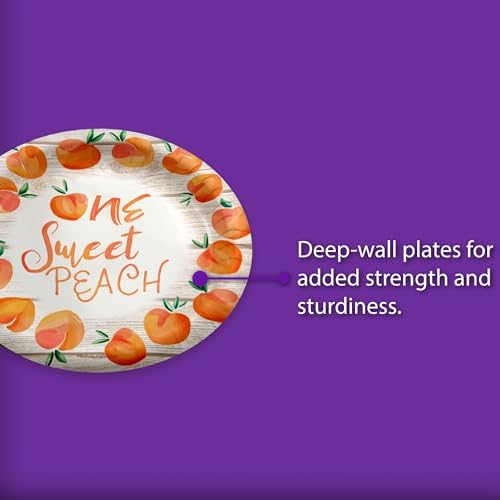 One Sweet Peach First Birthday - 32 Piece Disposable Party Supplies - Decorations for Girl's 1st Birthday Round Party Plates - Large 9" Paper Plates In Bulk - Image 3