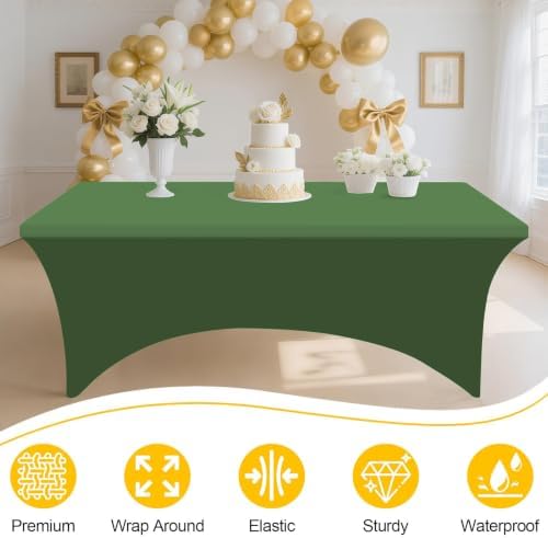 Smiry 2Pack Spandex Table Cloth 6FT, Elastic Fitted Olive Green Tablecloth - Image 3