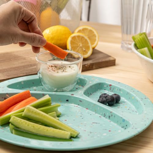 bzyoo 11-Inch Divided Plates Set of 2, 100% Melamine Portion Control Plates for Adults & Kids, Modern Confetti Pattern, BPA-Free & Dishwasher Safe, Ideal for Camping, RV, and Daily Use (Green) - Image 6