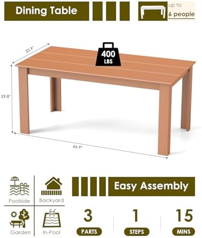 GREENVINES HDPE Outdoor Dining Table w/Umbrella Hole for 6, Teak - Image 2