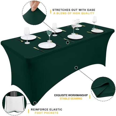 Smiry 2Pack Spandex Table Cloth 4FT, Elastic Fitted Hunter Green Tablecloth - Image 2