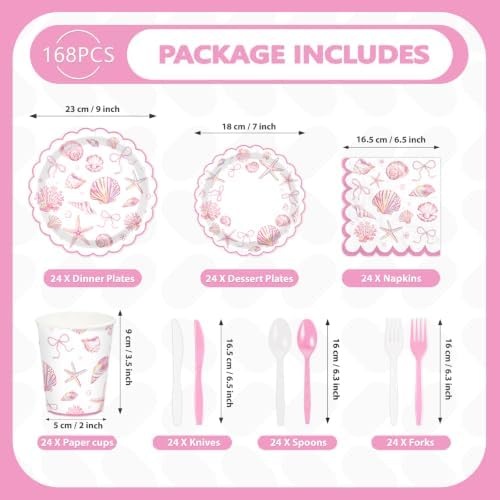 168 Pcs Pink Seashell Party Decorations for Girl Summer Birthday Serves 24 - Image 2