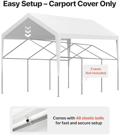 VEVOR Carport Replacement Canopy Cover, 12 x 20 ft Potable Garage Tent Top Tarp, UV-Resistant & Waterproof Car Shelter Tarp, Heavy Duty Car Port Cover with Ball Buggees, White, Frame Not Included - Image 5