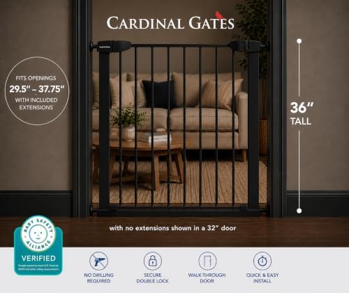 Cardinal Gates 36-Inch Pressure-Mount Baby/Pet Gate, Black, 29.5-37.75 in - Image 2