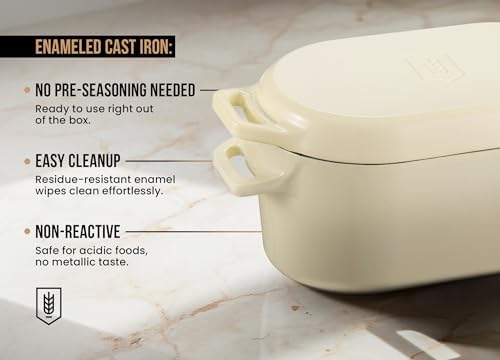 Kook Oval Dutch Oven, for Bread Baking, Sourdough Loaf Pan, Dual Handles, Enameled Cast Iron, with Sling, Dishwasher Safe, 3.4 Qt, Ivory - Image 5