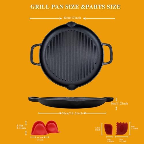 12.6" Cast Iron Grill Pan, Pre-Seasoned Griddle with Dual Handles - Image 2