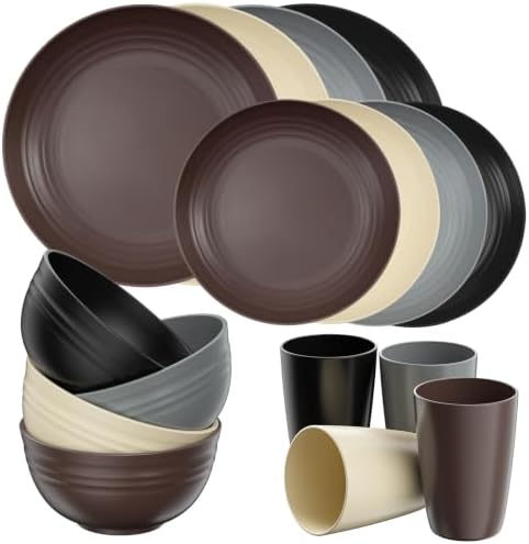 Quatish 16 Piece Plates and Bowl Set for 4, Dinnerware Dish Set for Kitchen by Quatish