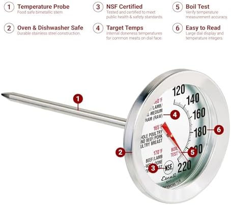 Escali AH1 2 Pack Oven Safe Meat Thermometers, Stainless Steel, Thermometer with 2.5 inch Large Dial, Oven and Grill Safe Temperature Gauge for Cooking, Roasting, Baking, Candy, Steak, Turkey - Image 4