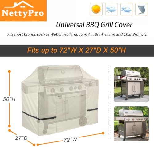 NettyPro Grill Cover for Outdoor Grill 72 Inch Waterproof Heavy Duty, Beige - Image 6