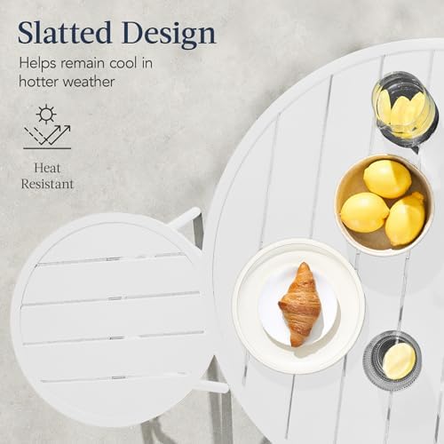 Best Choice Products 3-Piece Patio Dining Set, Bar Height, Outdoor Bistro Set, Outdoor Round Bar Table w/ 2 Bar Stools, Steel - White - Image 6