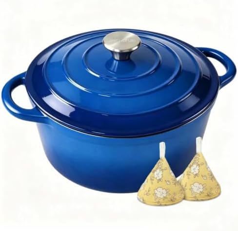 5 Qt Enameled Cast Iron Dutch Oven with Lid, Navy Blue by JINCHUFURI