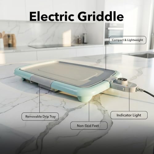 OVENTE Electric Griddle with 16 x 10 Inch Non-Stick Plate, Blue GD1610LBL - Image 3