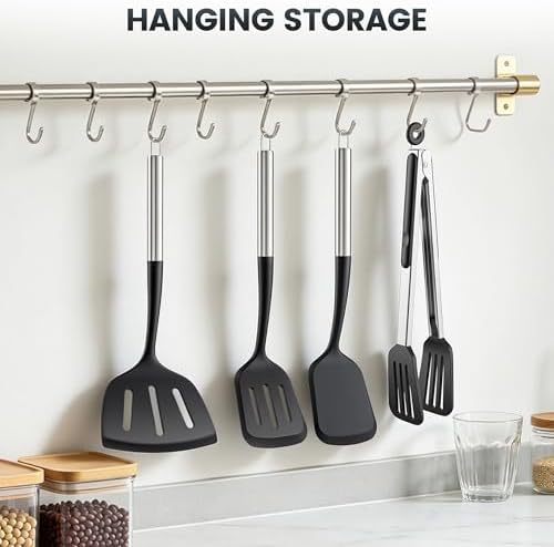 Silicone Spatula Set for Cooking BBQ with 12" Grill Tongs Large Turner-4Pcs - Image 7