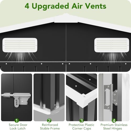 MXV 12 x 10FT Outdoor Storage Shed, Metal Garden Shed with Windows, Double Lockable Doors & Sloped Roof, Waterproof Tool Sheds for Backyard Garden Patio Lawn, Black - Image 5