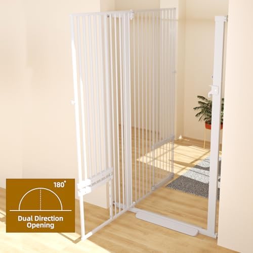 55.1" Extra Tall Pet Gate with Adjustable Cat Door, 29.5-35" Extra Wide Cat Gate, Pressure Mounted Walk Through Pet Safety Gate for Stairs, Doorways, White - Image 2