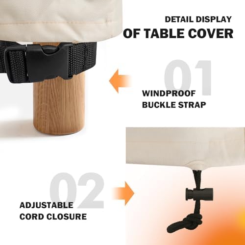TOHONFOO Waterproof Rectangular Patio Table Cover, 75" x 40" x 6", Beige - Image 5