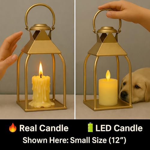 Decorative Metal Lanterns Indoor Outdoor, Candle Holder for Porch, Patio, Fireplace, Floor, Wedding, Christmas, Fall, Holiday, Farmhouse Table Centerpiece (Antique Gold, Set of 3 20" 15.7" 12") - Image 3