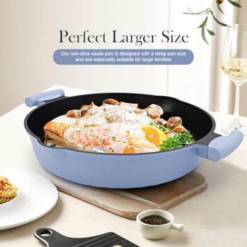 14 Inch Large Deep Frying Pan Skillet with Lid, Saute Pan Nonstick - Image 5