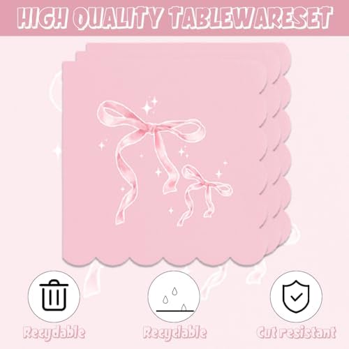 40pcs Bow Party Supplies,include 20 Dessert plate and 20 Napkin,bridal shower plates Party Plate Napkin Set,Used for She's Tying the Knot Bachelorette Party Decoration pink bow decor - Image 3
