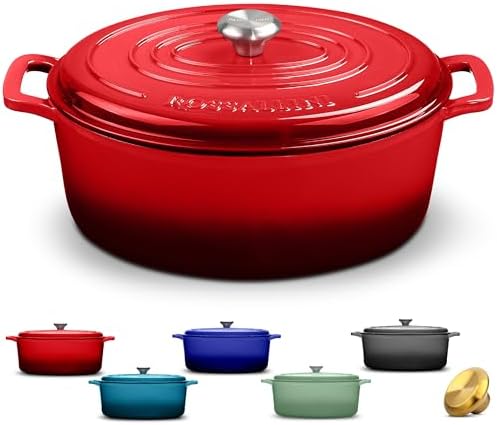 Rossallini Enameled Cast Iron Oval Dutch Oven Pot with Lid, 15.5 Quart, Red by RossalliniSignatureStoneware