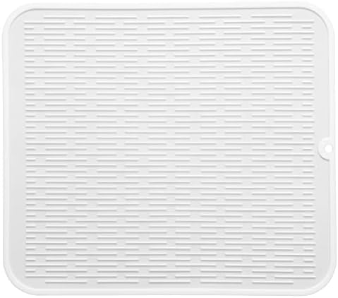 MicoYang Silicone Dish Drying Mat for Multiple Usage,Easy clean,Eco-friendly,Heat-resistant Silicone Mat for Kitchen Counter or Sink,Refrigerator or Drawer Liner White XL 18 inches x 16 inches by MicoYang