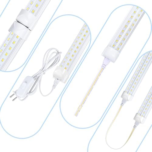 Singteam 8Ft LED Shop Light Fixture, 90W Integrated LED Tube Light,10000LM, 6500K, Clear Cover,High Output,Double Row V Shape 270 Degree LED Lighting for Garage Warehouse Workshop Basement (10Pack) - Image 2