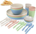 Wrova wheat straw bowls,plates,cups and cutlery sets 28 pcs - Unbreakable Dishwasher Safe dinnerware sets service for 4 - Ideal dish sets for kitchen, camping, indoors and out doors.Nordic by WROVA