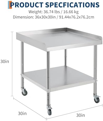 Stainless Steel Equipment Stand, Prep Table Metal Table w/Wheel - Image 2