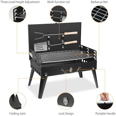 Portable Charcoal Grill for Outdoor Cooking–Foldable BBQ Grill with Adjustable Height, Removable Ash Catcher & Compact Storage Bag, Ideal for Camping, Picnics, Backyard Grilling, 16.7x10x17.7in - Image 5