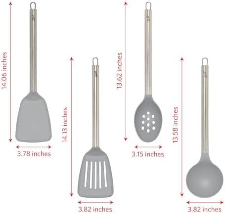 Glad Kitchen Utensils Set, 8pcs - Nonstick Cooking Tools with Stainless Steel Handles & Rotating Utensil Holder - Turners, Ladle, Spoon, Tongs, Spaghetti Server, and Skimmer - Dishwasher Safe, Grey - Image 4