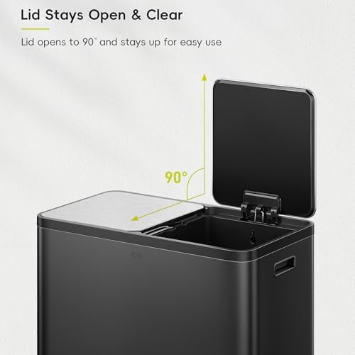 EKO EcoCasa Plus 2 x 10.6 Gal (2 x 40 L) Dual Trash Can for Kitchen, Large Stainless Steel Step-On Garbage Can, Trash and Recycle Bin Combo with Soft-Close Lids, Removable Buckets, Matte Black - Image 7