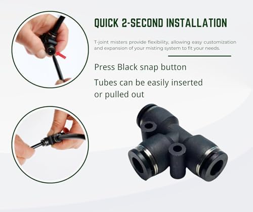 5pk Brass Misting Nozzles Tee 16 inch 360 Degree Adjustable Copper Sprayer, Compatible with1/4 trubing Hose Watering Plant Drip Irrigation Pneumatic Fittings Connection for Watering Garden（16inch） - Image 5