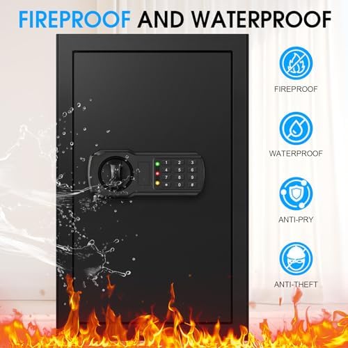 6.1 Cuft Extra Large Fire Safes for Home, Digital Fireproof Safe with Programmable Keypad, Spare Keys and 3 Removable Shelves, Anti-Theft Security Waterproof Document Safe Box for Money Valuables - Image 7
