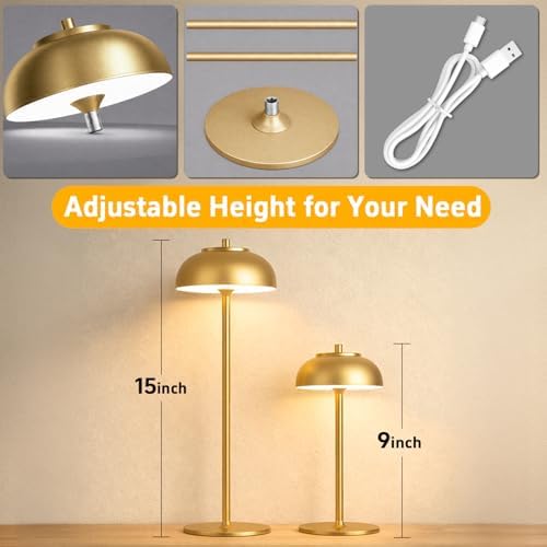 Cordless Table Lamps, Rechargeable LED Touch Lamp, Gold, 2 Pack - Image 2