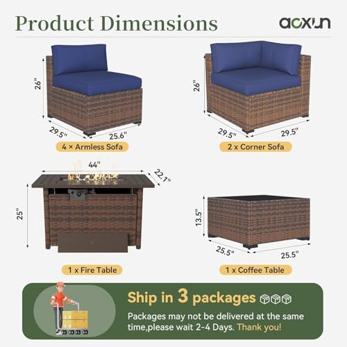 Aoxun 8-Piece Outdoor Patio Furniture Set with 44" Fire Pit Table - Image 4
