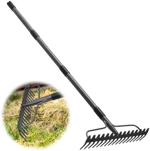 Rake, 17 Tines with 49 Inch Handle, 17 Inch Wide Heavy Duty Garden Thatch Leaf Rake for Raking Leaf Loosening Soil Gathering Mulch Leveling Rocks, Rustproof Metal Bow Rakes for Leaves Grass by Lilyvane