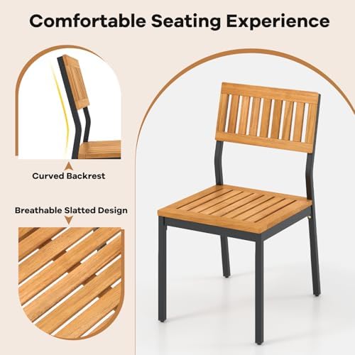 Tangkula 6 Pieces Outdoor Acacia Wood Dining Set, Patio Table and Chairs Set with Bench and 2” Umbrella Hole, Outdoor Patio Dining Furniture Set for Lawn, Garden, Poolside, Backyard - Image 6