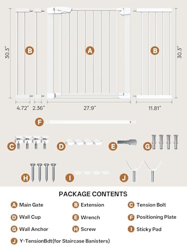 Baby Gate for Indoor Stairs & Doorways: Wide Expandable 27.9-46.8" Metal Safety Gate - Toddler Pets 30" Tall Dog Gate with Easy Install Pressure Mount Dual Lock & 2-Way Swing, White. - Image 2