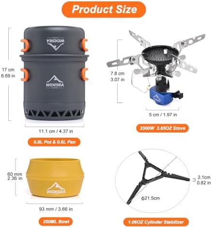 Widesea Camping Cookware Sets for 1-2 Person, Compact Backpacking Cookware with Pots, Stove, Mug and Outdoor Cooking Accessories - Image 2