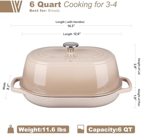 VORRINGARD Enameled Cast Iron Dutch Oven Pot with Dome Lid, Oval Bread Oven for Homemade Sourdough Bread Baking, Oven Safe up to 500°F, 6 Quart, Latte - Image 2