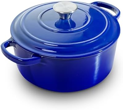 9 QT Blue Enameled Cast Iron Dutch Oven with Lid, Heavy‑Duty Casserole Pot for Braising, Stews, Roasting, Baking, Oven & All Stovetops Safe by Unknown