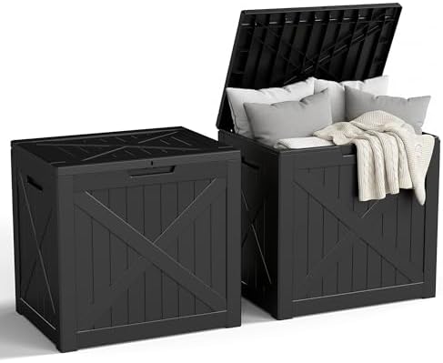 31 Gallon Outdoor Storage Box, Large Resin Deck Box for Patio Cushions, Garden Tools, Pool Accessories, Waterproof and Lockable Design, Storage Bench for Backyard & Deck(Black) by ASKPASS
