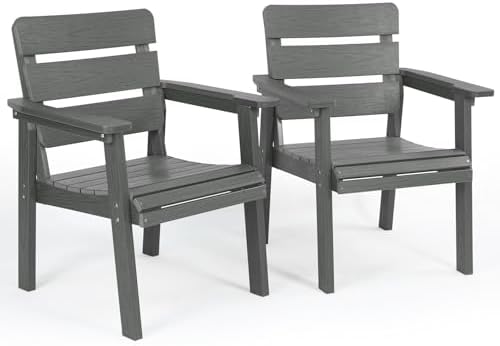 HIPS Patio Dining Chair, Outdoor Chair with Curved Backrest, Gray by Kibaso