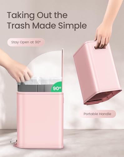 Cesun Small Bathroom Trash Can with Lid Soft Close & Pedal, 1.3 Gal, Pink - Image 5