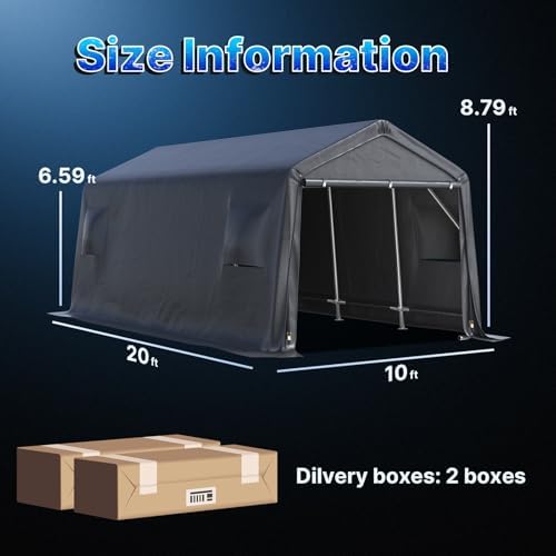 ADVANCE OUTDOOR 10X20 ft Carport Heavy Duty Outdoor Patio Portable Canopy Storage Shelter Shed with 2 Rolled up Zipper Doors & Vents for Snowmobile Garden Tools, Gray - Image 2