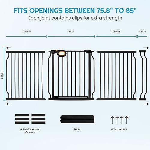 owlie 75 to 85 Inch Extra Wide Baby Gate with Door for Stairs Doorways - Image 3